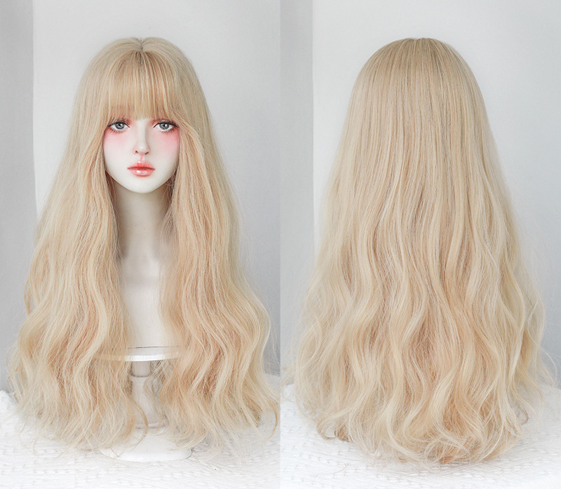 高品質　金髪　レディース　フルウィッグ　ロング　カール　長さ60cm　人工頭皮　通気性が抜群　ヘアネット付き　自然　普段使い　男の娘　女装体験用ウイッグ　お勧め-5