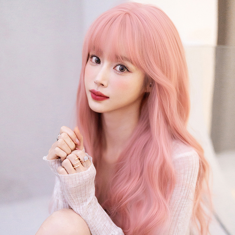 高品質　ピンク色　レディース　大人可愛いフルウィッグ　ロング　カール　長さ62cm　人工頭皮　元気少女　通気性が抜群　ヘアネット付き　自然　普段使い　男の娘　女装体験用ウイッグ　お勧め-3