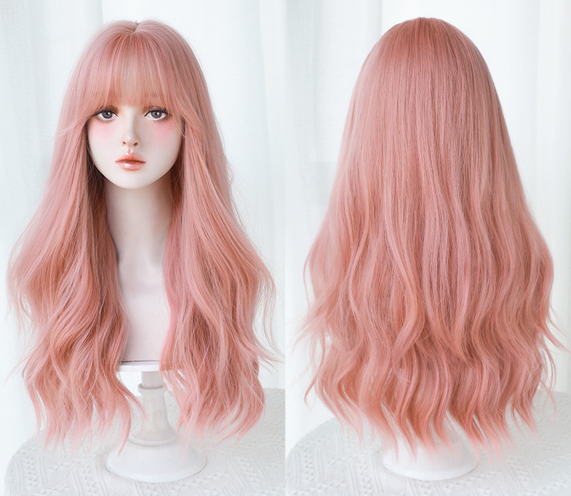 高品質　ピンク色　レディース　大人可愛いフルウィッグ　ロング　カール　長さ62cm　人工頭皮　元気少女　通気性が抜群　ヘアネット付き　自然　普段使い　男の娘　女装体験用ウイッグ　お勧め-6