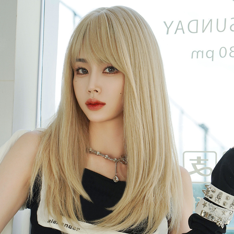 高品質　金髪　レディース　元気少女　フルウィッグ　ロング　ストレートヘア　長さ60cm　人工頭皮　通気性が抜群　ヘアネット付き　自然　普段使い　男の娘　女装体験用ウイッグ　お勧め-3