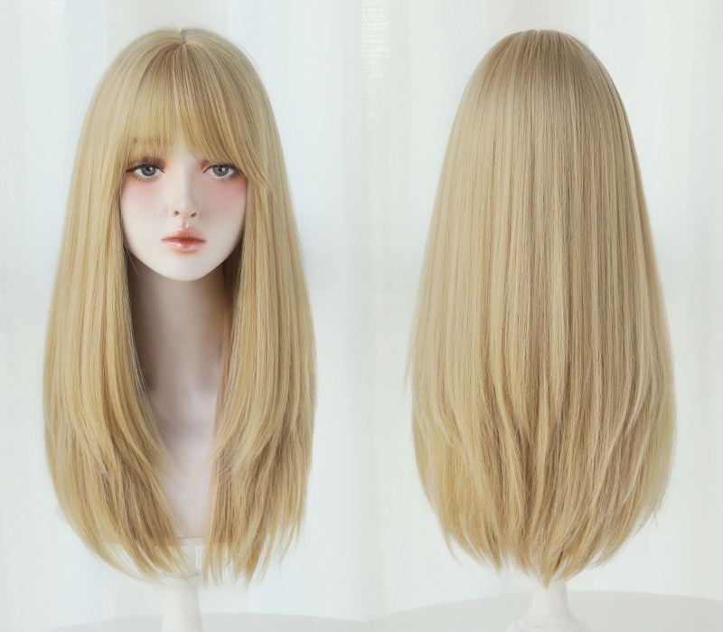 高品質　金髪　レディース　元気少女　フルウィッグ　ロング　ストレートヘア　長さ60cm　人工頭皮　通気性が抜群　ヘアネット付き　自然　普段使い　男の娘　女装体験用ウイッグ　お勧め-5