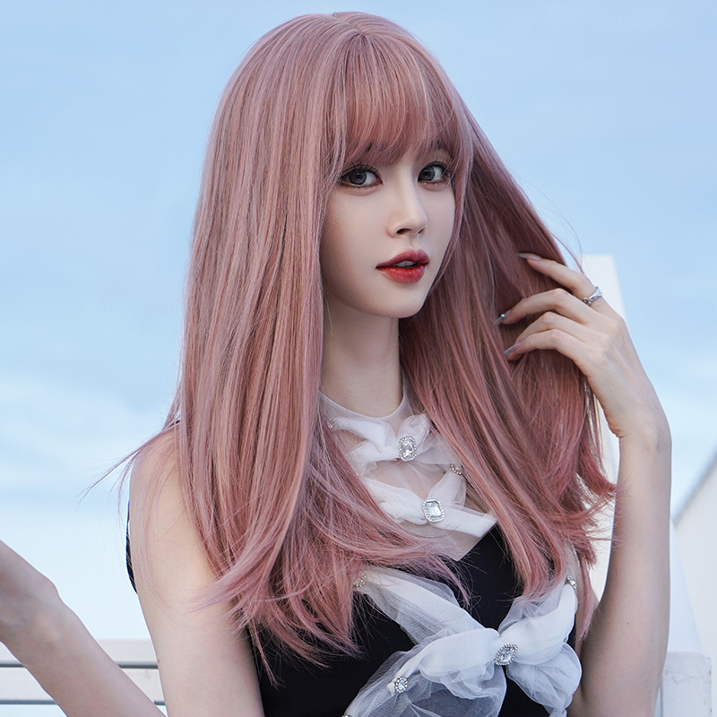 大人気　少女感　ピンク色　レディース　フルウィッグ　ロング　ストレートヘア　長さ56cm　人工頭皮　通気性が抜群　ヘアネット付き　自然　普段使い　男の娘　女装体験用ウイッグ　お勧め-1