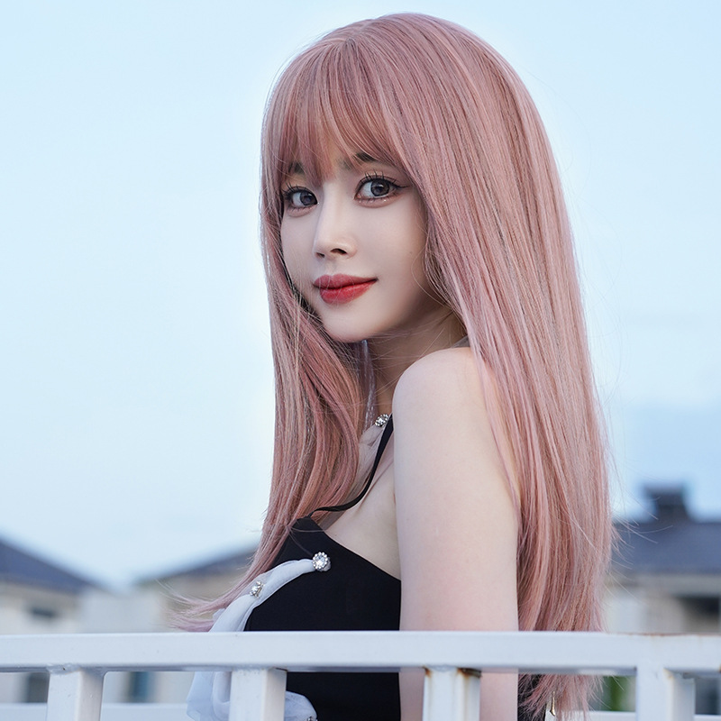 大人気　少女感　ピンク色　レディース　フルウィッグ　ロング　ストレートヘア　長さ56cm　人工頭皮　通気性が抜群　ヘアネット付き　自然　普段使い　男の娘　女装体験用ウイッグ　お勧め-2