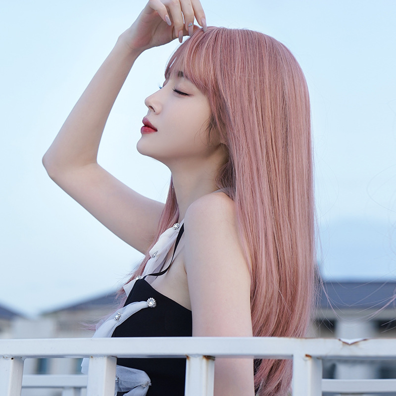 大人気　少女感　ピンク色　レディース　フルウィッグ　ロング　ストレートヘア　長さ56cm　人工頭皮　通気性が抜群　ヘアネット付き　自然　普段使い　男の娘　女装体験用ウイッグ　お勧め-3