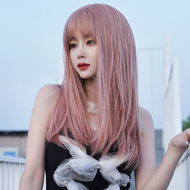 大人気　少女感　ピンク色　レディース　フルウィッグ　ロング　ストレートヘア　長さ56cm　人工頭皮　通気性が抜群　ヘアネット付き　自然　普段使い　男の娘　女装体験用ウイッグ　お勧め-4