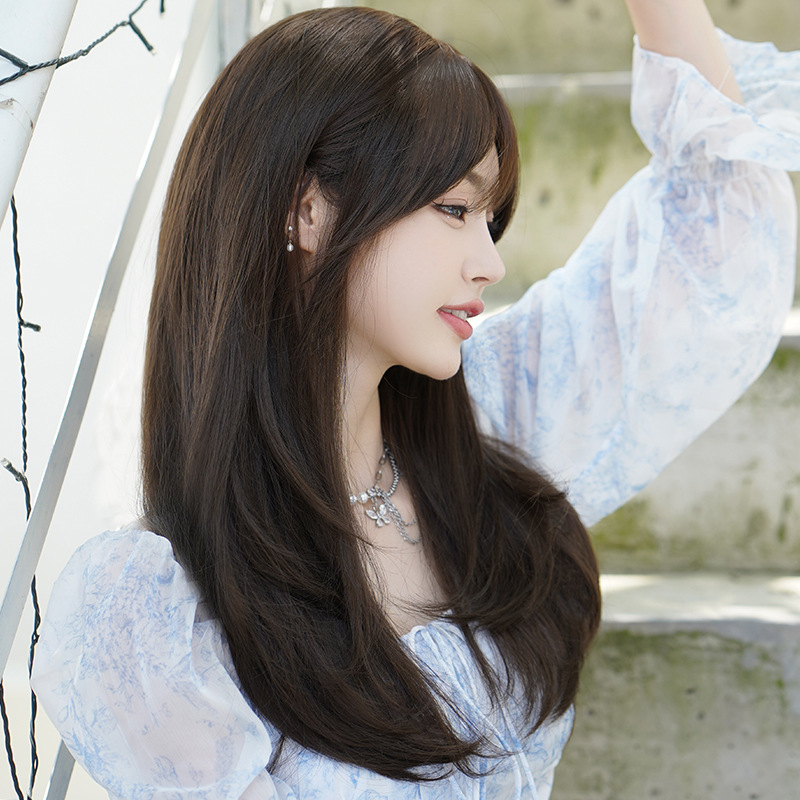 茶髪　レディース　フルウィッグ　ロング　ストレートヘア　長さ59cm　人工頭皮　通気性が抜群　ヘアネット付き　自然　普段使い　男の娘　女装体験用ウイッグ　お勧め-3