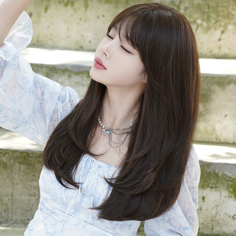 茶髪　レディース　フルウィッグ　ロング　ストレートヘア　長さ59cm　人工頭皮　通気性が抜群　ヘアネット付き　自然　普段使い　男の娘　女装体験用ウイッグ　お勧め-4