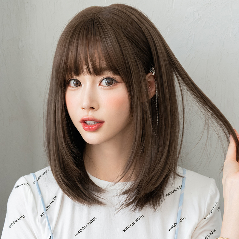 可愛いフルウィッグ　コーヒー色　レディース　セミロング　長さ40cm　人工頭皮　通気性が抜群　ヘアネット付き　自然　普段使い　男の娘　女装体験用ウイッグ　お勧め-2