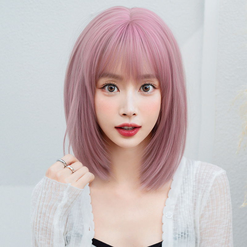 ピンク色　フルウィッグ　レディース　可愛い　少女感　ミディアム　長さ36cm　人工頭皮　通気性が抜群　ヘアネット付き　自然　普段使い　男の娘　女装体験用ウイッグ　お勧め-1