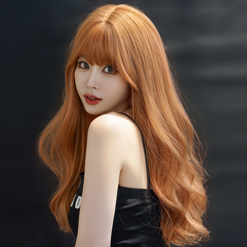 大人気　オレンジ色　フルウィッグ　レディース　カール　ロング　長さ60cm　人工頭皮　通気性が抜群　ヘアネット付き　かつら　自然　普段使い　男の娘　女装体験用ウイッグ　お勧め-4