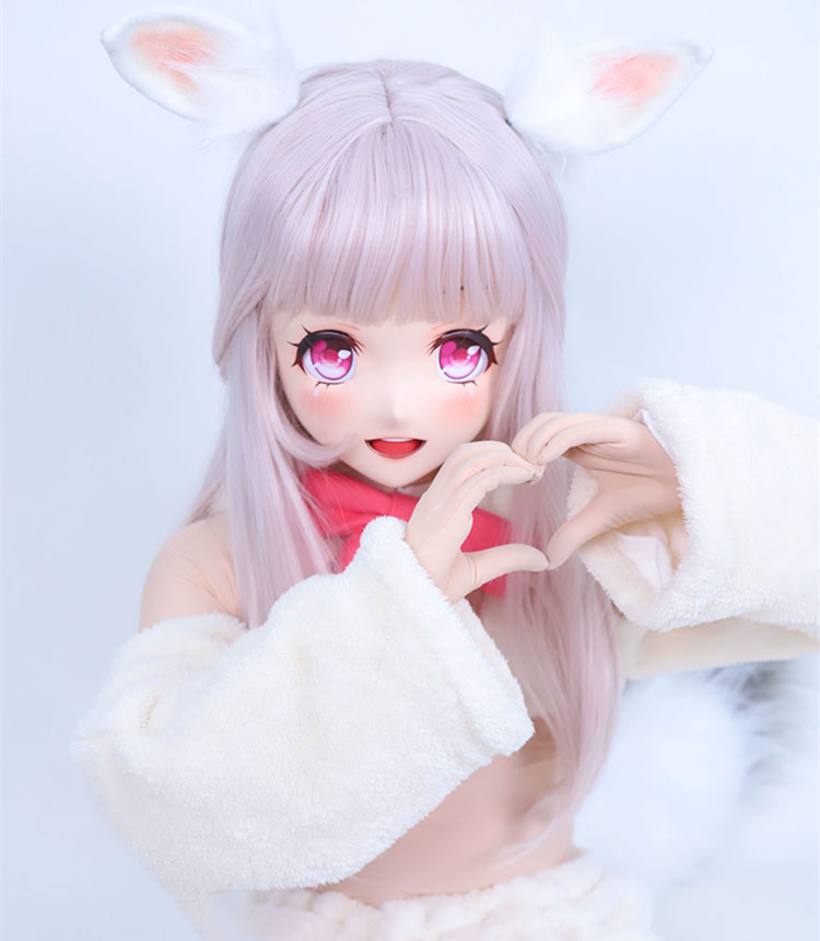 大人気Kigurumi Mask　河妖工房製品　MD02 TT　超可愛い顔　桃ちゃん　3/4Kigurumi Mask　ピンク色/黄色瞳　着ぐるみマスク＆画像と同じ専用ウィッグセット　サイズオーダーメイド　正規品保証　全国送料無料2