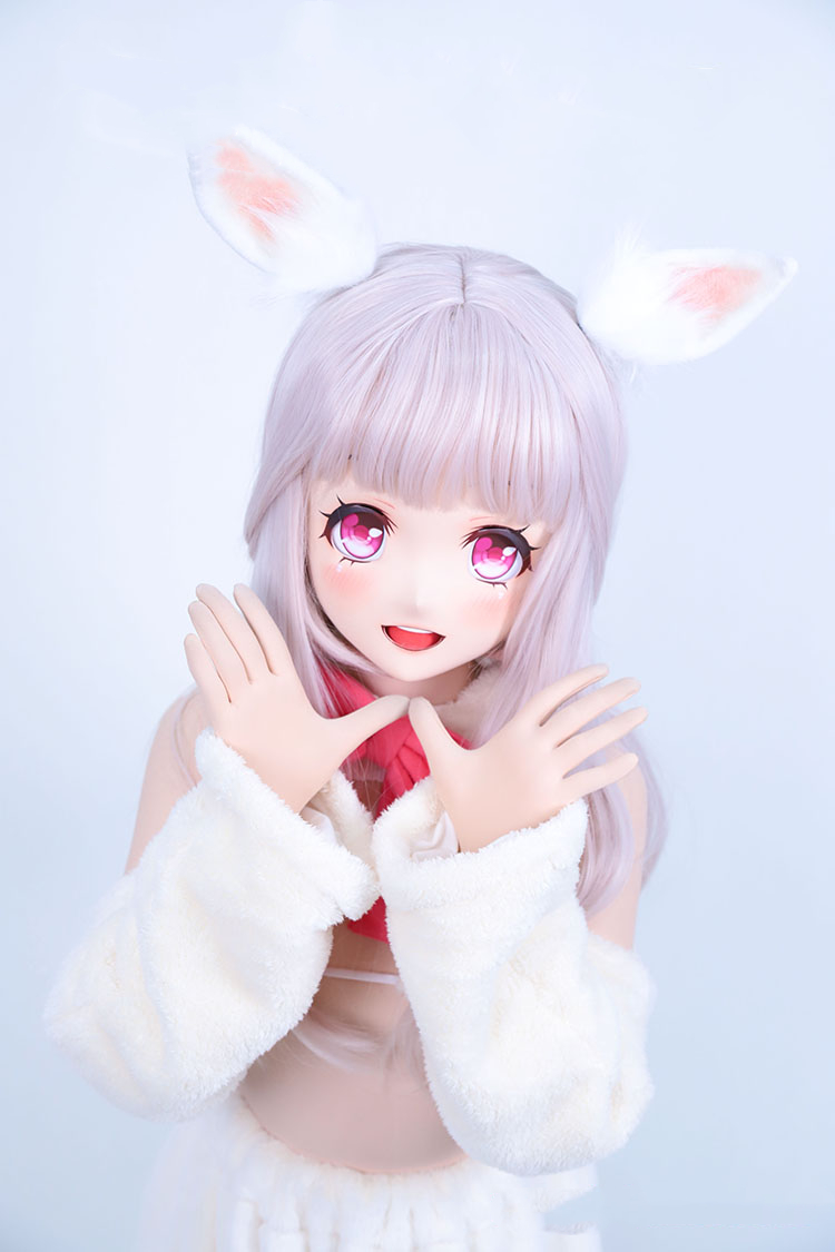 大人気Kigurumi Mask　河妖工房製品　MD02 TT　超可愛い顔　桃ちゃん　3/4Kigurumi Mask　ピンク色/黄色瞳　着ぐるみマスク＆画像と同じ専用ウィッグセット　サイズオーダーメイド　正規品保証　全国送料無料3