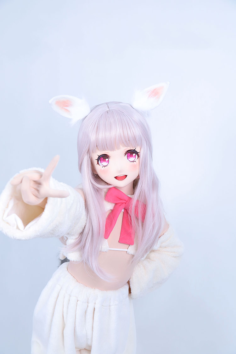 大人気Kigurumi Mask　河妖工房製品　MD02 TT　超可愛い顔　桃ちゃん　3/4Kigurumi Mask　ピンク色/黄色瞳　着ぐるみマスク＆画像と同じ専用ウィッグセット　サイズオーダーメイド　正規品保証　全国送料無料4