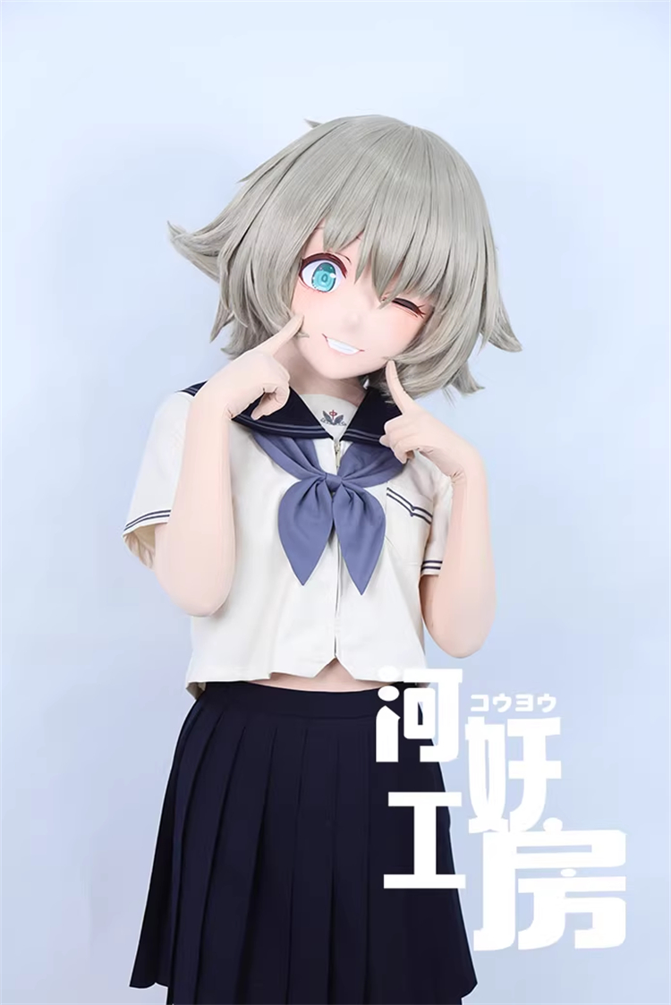 二次元美少女　可愛い　フルヘッド着ぐるみマスク(D-03)　通気孔付　高品質樹脂製　サイズオーダーメイド　全頭面　鍵つき　KIGURUMI変身　コスプレマスク　河妖工房製品　正規品保証　全国送料無料-2
