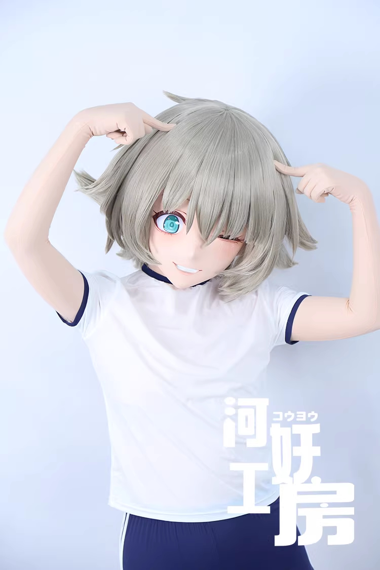 二次元美少女　可愛い　フルヘッド着ぐるみマスク(D-03)　通気孔付　高品質樹脂製　サイズオーダーメイド　全頭面　鍵つき　KIGURUMI変身　コスプレマスク　河妖工房製品　正規品保証　全国送料無料-3