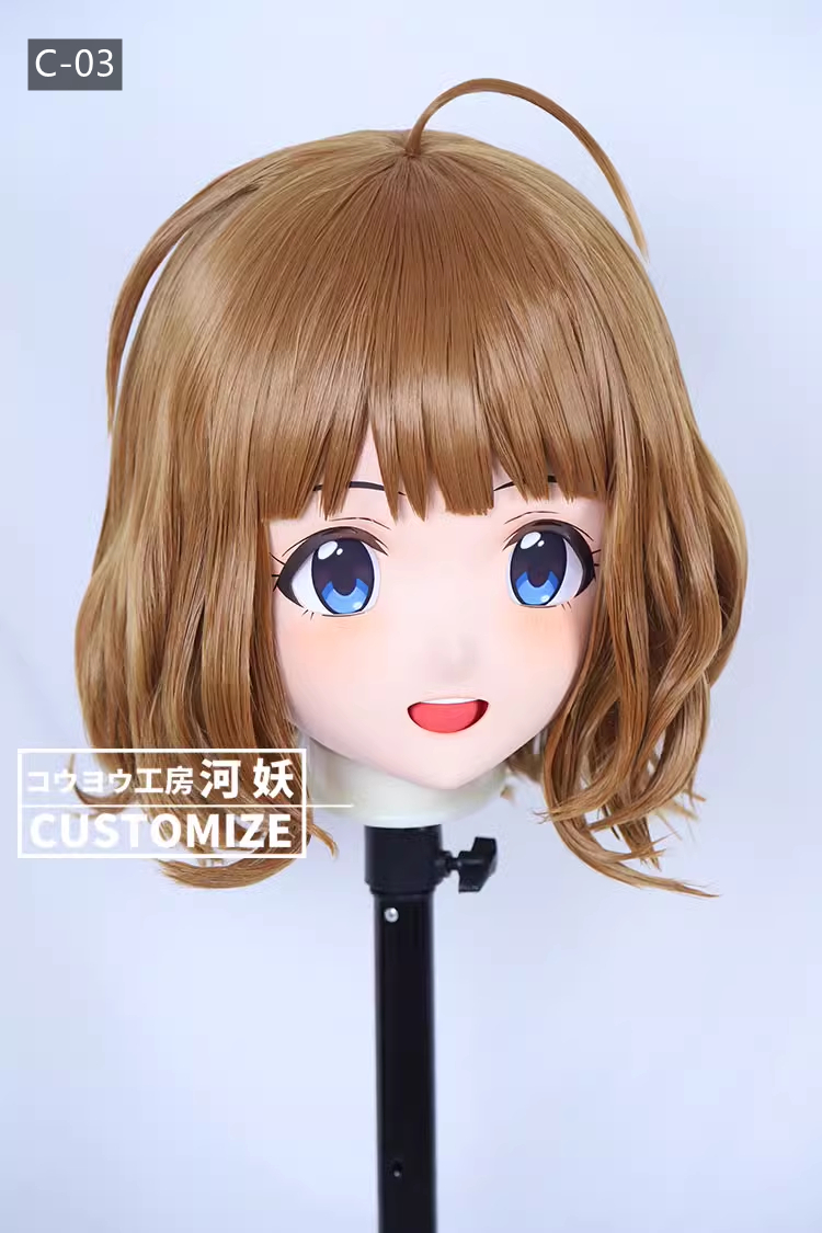 二次元美少女　フルヘッド着ぐるみマスク(C-01~C-10)　通気孔付　高品質樹脂製　サイズオーダーメイド　鍵つき全頭面　KIGURUMI変身　コスプレマスク　河妖工房製品　正規品保証　全国送料無料-5