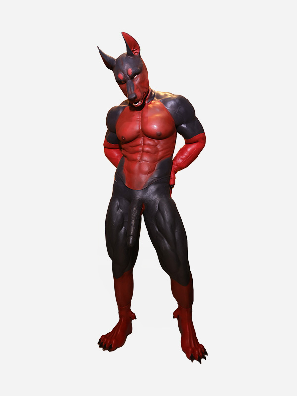 ASTRO　獣人変身　シリコン筋肉スーツ　犬のマスク＆袖付き偽腹筋＆男性器付きロングパンツ＆手袋＆足袋セット10