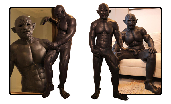 黒虎　獣人変身　オスケモ　シリコン筋肉スーツ　虎のマスク＆袖付き偽腹筋＆男性器付きロングパンツ＆手袋＆足袋セット-2
