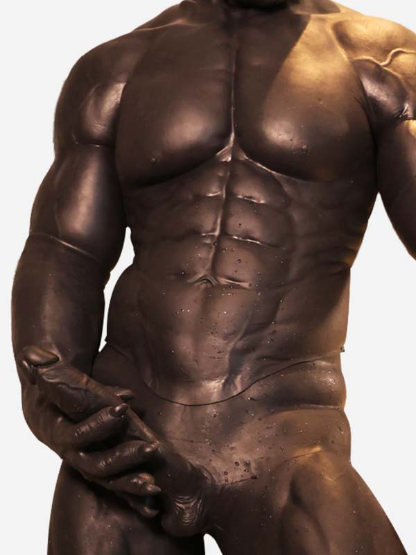 黒虎　獣人変身　オスケモ　シリコン筋肉スーツ　虎のマスク＆袖付き偽腹筋＆男性器付きロングパンツ＆手袋＆足袋セット-11