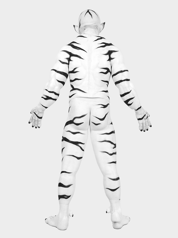 白虎　獣人変身　シリコン筋肉スーツ　虎のマスク＆袖付き偽腹筋＆男性器付きロングパンツ＆手袋＆足袋セット10