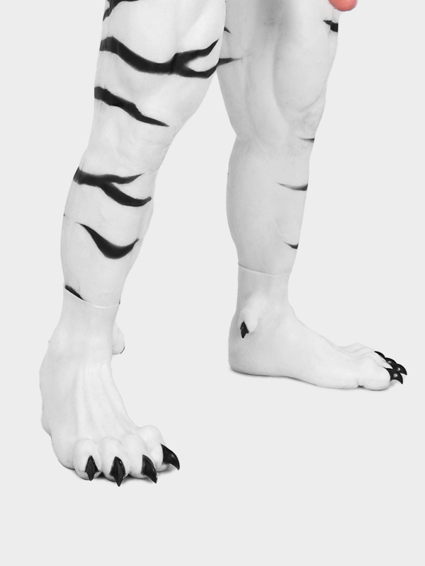 白虎　獣人変身　シリコン筋肉スーツ　虎のマスク＆袖付き偽腹筋＆男性器付きロングパンツ＆手袋＆足袋セット16