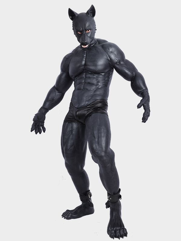 黒犬　獣人変身スーツ　シリコン製　犬のマスクA/B＆袖付き偽腹筋＆ロングパンツ＆手袋＆足袋2