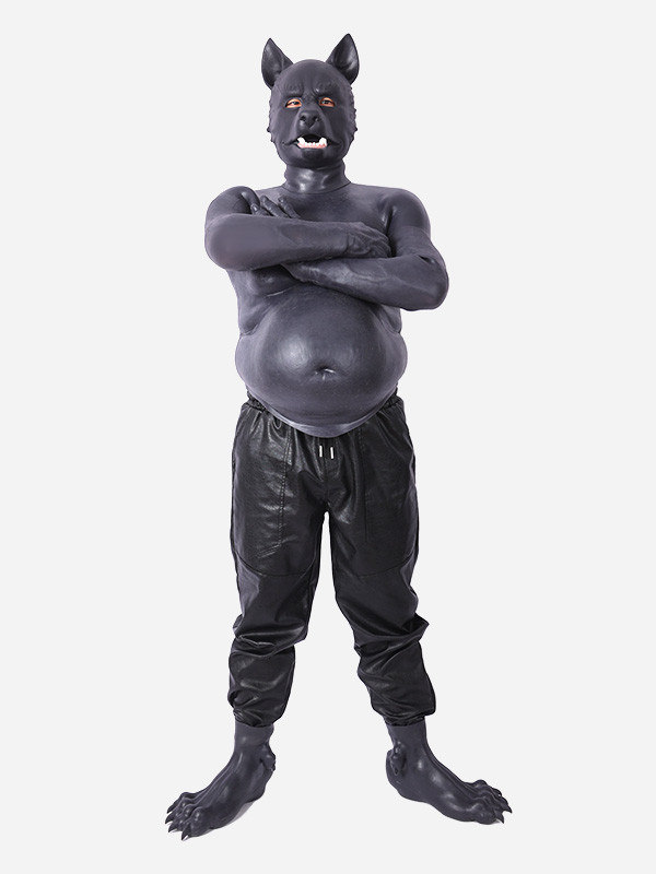 黒犬/黒龍　獣人に変身用道具　シリコン製　犬のマスクA/B/黒龍＆偽ビール腹＆手袋＆足袋セット-2