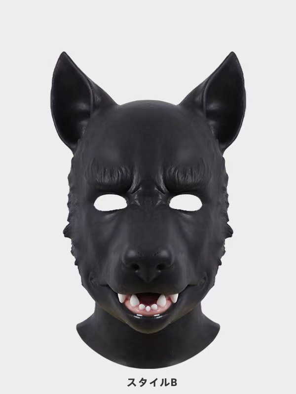 黒犬/黒龍　獣人に変身用道具　シリコン製　犬のマスクA/B/黒龍＆偽ビール腹＆手袋＆足袋セット-7