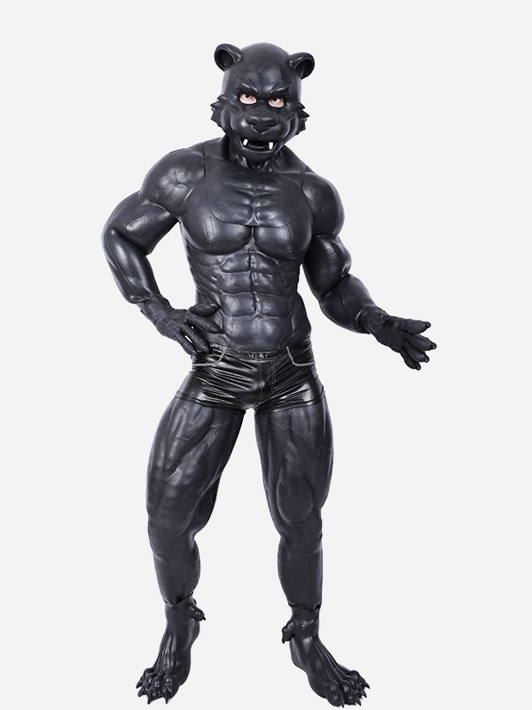 黒虎　獣人変身コスプレ　シリコン筋肉スーツ　虎のマスク＆袖付き偽腹筋＆ロングパンツ＆手袋＆足袋セット-2