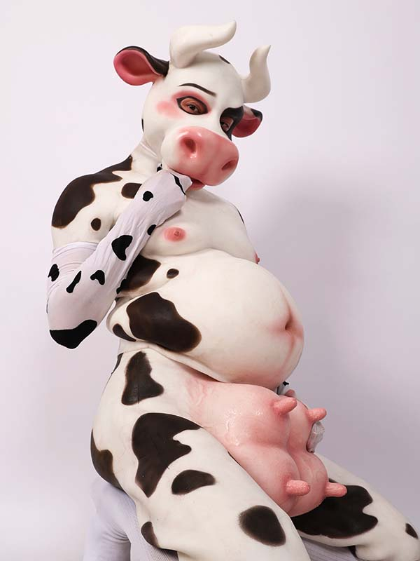 白黒斑乳牛　獣人変身コスプレ　メスケモ　牛のマスク＆偽腹＆乳首付きパンツセット　面白い動物変装道具-1