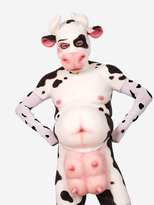 白黒斑乳牛　獣人変身コスプレ　メスケモ　牛のマスク＆偽腹＆乳首付きパンツセット　面白い動物変装道具-2