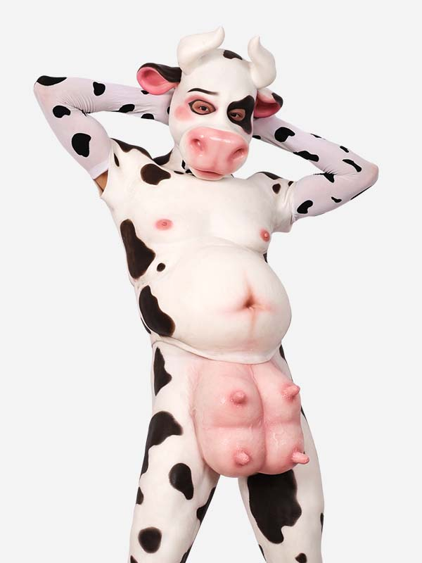 白黒斑乳牛　獣人変身コスプレ　メスケモ　牛のマスク＆偽腹＆乳首付きパンツセット　面白い動物変装道具-3