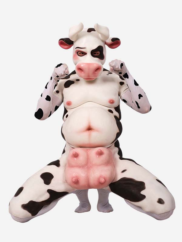 白黒斑乳牛　獣人変身コスプレ　メスケモ　牛のマスク＆偽腹＆乳首付きパンツセット　面白い動物変装道具-4