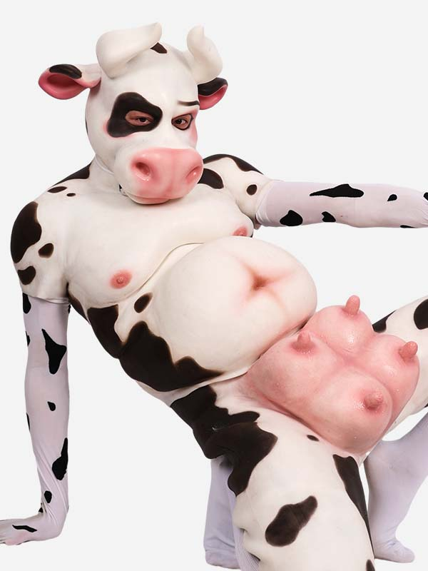 白黒斑乳牛　獣人変身コスプレ　メスケモ　牛のマスク＆偽腹＆乳首付きパンツセット　面白い動物変装道具-5