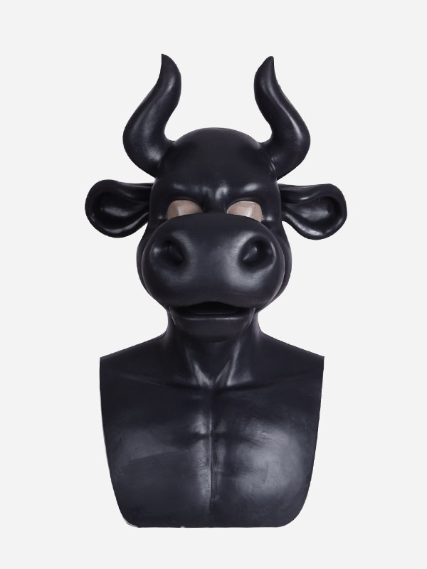 黒牛　獣人変身コスプレ　オスケモ　牛のマスクCow/Bull＆袖付き偽腹筋＆ロングパンツ＆手袋＆足袋セット　動物筋肉シリコンスーツ-5