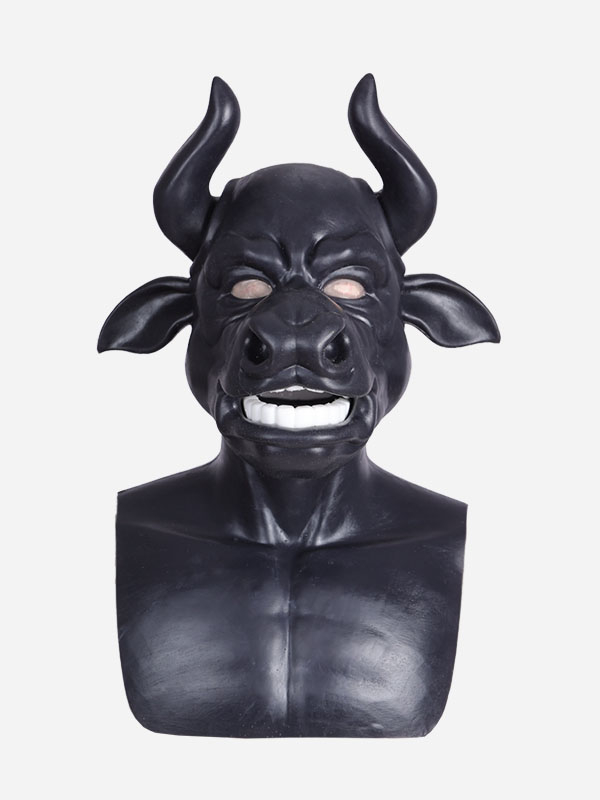 黒牛　獣人変身コスプレ　オスケモ　牛のマスクCow/Bull＆袖付き偽腹筋＆ロングパンツ＆手袋＆足袋セット　動物筋肉シリコンスーツ-6