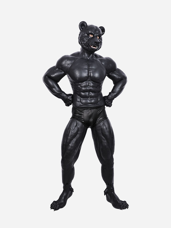 黒熊　獣人変身コスプレ　熊のマスク＆袖付き偽腹筋＆ロングパンツ＆手袋＆足袋セット　面白いシリコン変装道具3