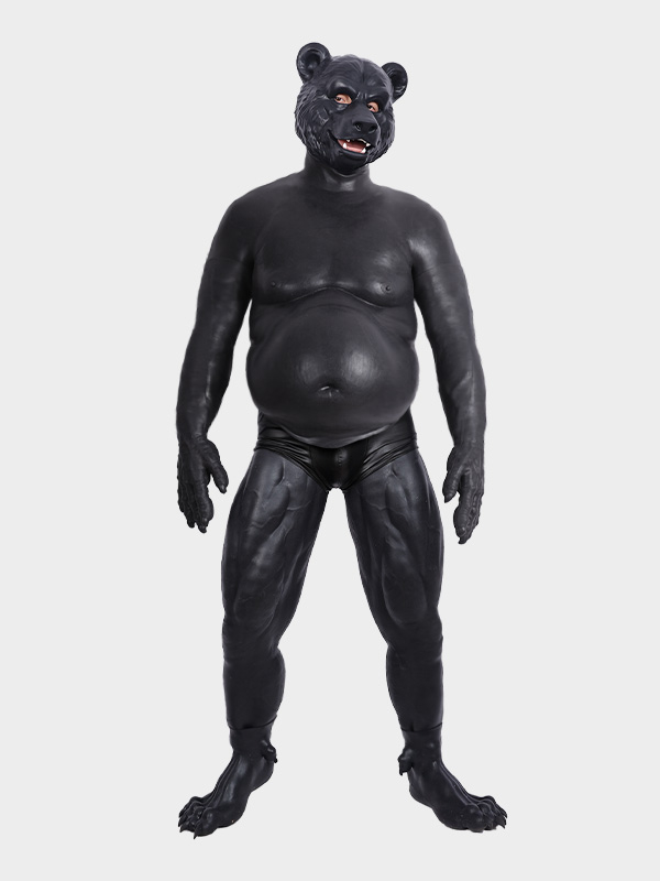 黒熊　獣人変身コスプレ　熊のマスク＆偽ビール腹＆ロングパンツ＆手袋＆足袋セット　面白いシリコン変装道具1