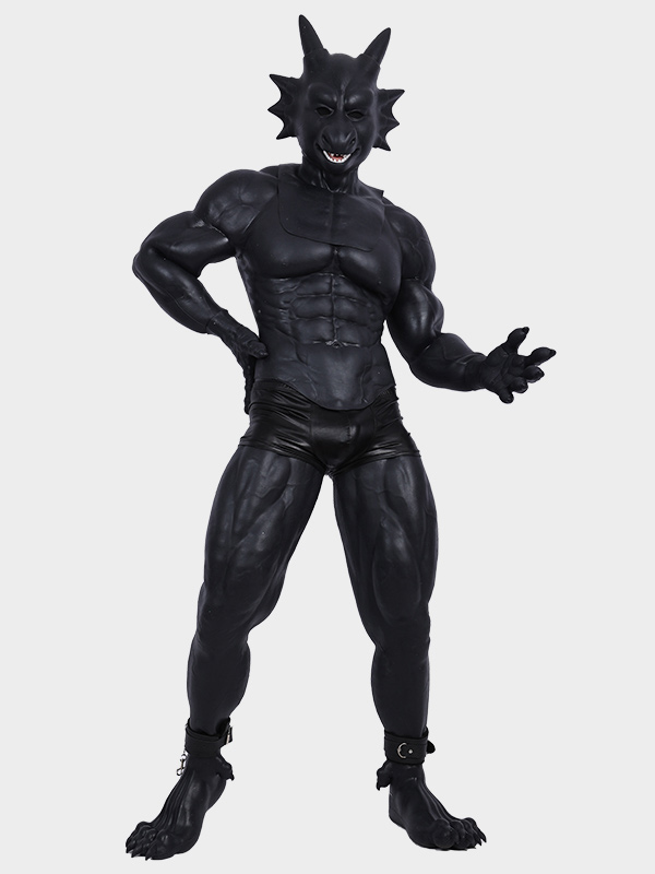 黒龍　獣人変身コスプレ　黒龍のマスク＆袖付き偽腹筋＆ロングパンツ＆手袋＆足袋セット　面白いシリコン変装道具-2