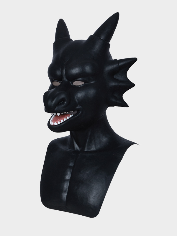 黒犬/黒龍　獣人に変身用道具　シリコン製　犬のマスクA/B/黒龍＆偽ビール腹＆手袋＆足袋セット-9