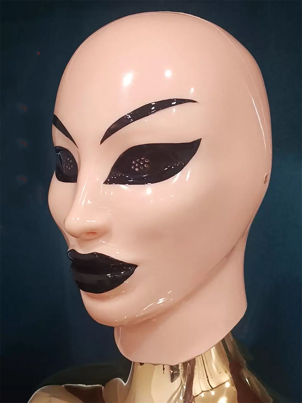 SM女王様に変身　ブラック/肌色（赤唇）/肌色（黒唇）　全頭フェイスマスク　頭周り57cm~61cm　耳が無し　シリコン素材　ラテックススーツと組み合わせてご利用をお勧め　フィメールマスク　男女兼用-8