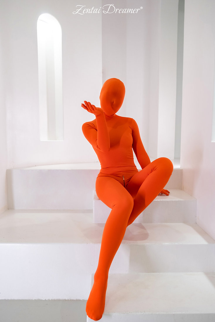ZD22　ヨガポーズ　ZENTAI　オレンジ/ピンク/グレー3色選択可能　ナイロン＆スパンデックス　全身タイツ-3