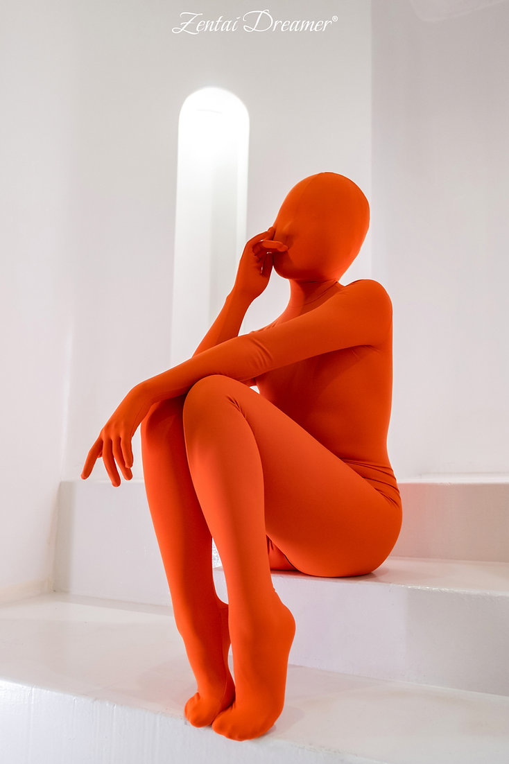 ZD22　ヨガポーズ　ZENTAI　オレンジ/ピンク/グレー3色選択可能　ナイロン＆スパンデックス　全身タイツ-4