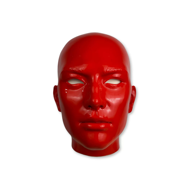 シリコン製全頭面　ブラック/レッド　男性の顔　頭周り54cm∼58cm　ラテックススーツと組み合わせてご利用をお勧め　フルヘッド　鼻の呼吸孔付き-10
