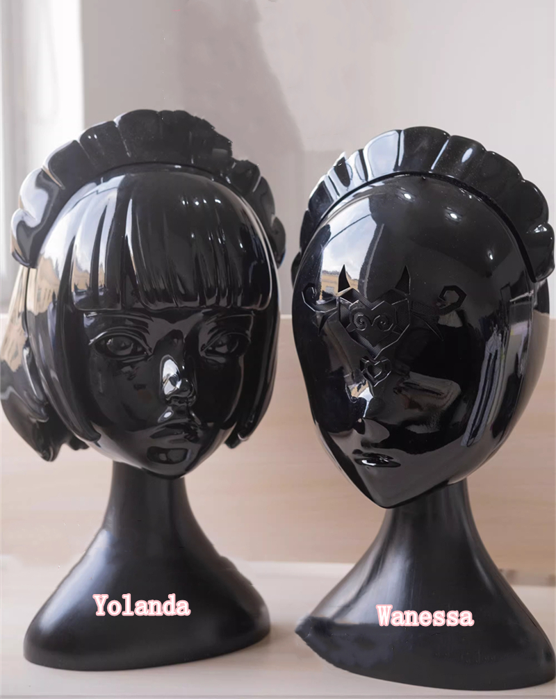 真っ黒着ぐるみマスク　Yolanda＆Wanessa　メイド全頭マスク+頭飾り　ラテックススーツとの組み合わせをお勧め　男女兼用-2