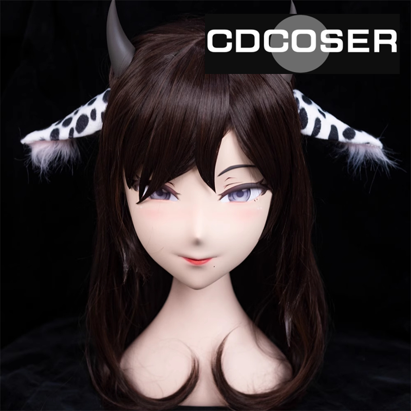 うしまい(牛姉妹)のお姉さん　フルヘッド　着ぐるみマスク　牛っ娘ちゃん　kigurumimask　ウィッグ＆牛の角＆牛の耳付き-1