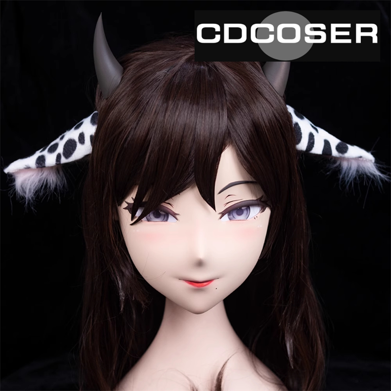 うしまい(牛姉妹)のお姉さん　フルヘッド　着ぐるみマスク　牛っ娘ちゃん　kigurumimask　ウィッグ＆牛の角＆牛の耳付き-2