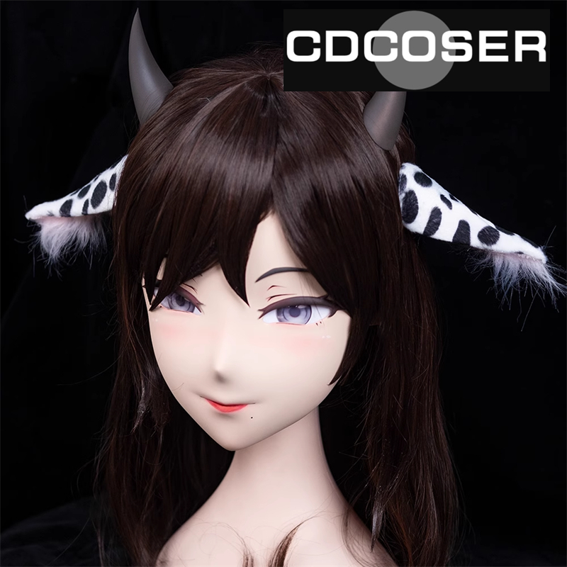 うしまい(牛姉妹)のお姉さん　フルヘッド　着ぐるみマスク　牛っ娘ちゃん　kigurumimask　ウィッグ＆牛の角＆牛の耳付き-3