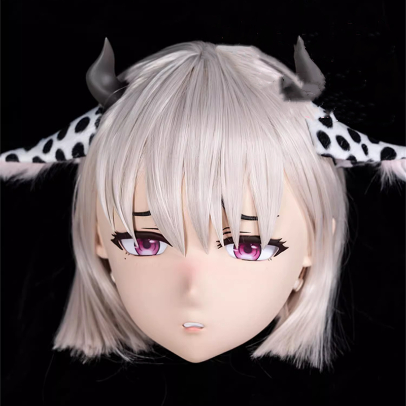 うしまい(牛姉妹)の妹　フルヘッド　着ぐるみマスク　牛っ娘ちゃん　kigurumimask　ウィッグ＆牛の角＆牛の耳付き-5
