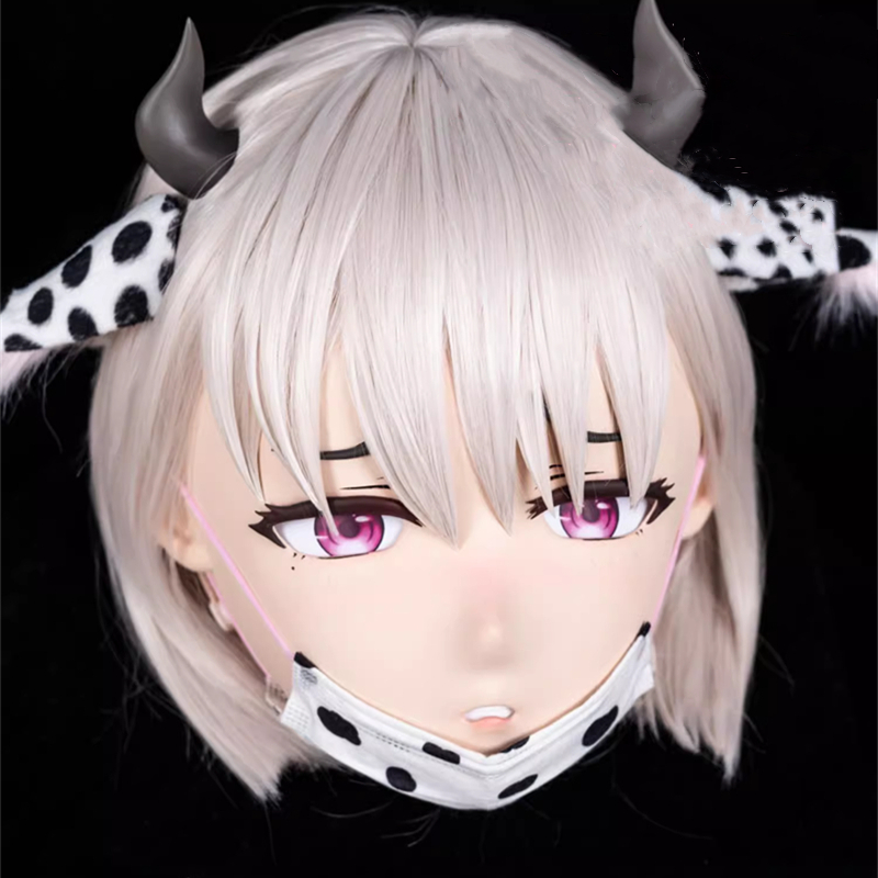 うしまい(牛姉妹)の妹　フルヘッド　着ぐるみマスク　牛っ娘ちゃん　kigurumimask　ウィッグ＆牛の角＆牛の耳付き-6